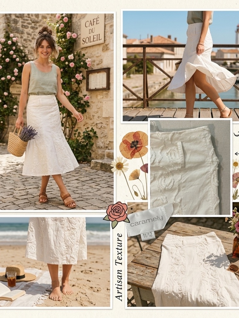 VINTAGE White Textured Cotton Twirl MIDI Skirt—A++